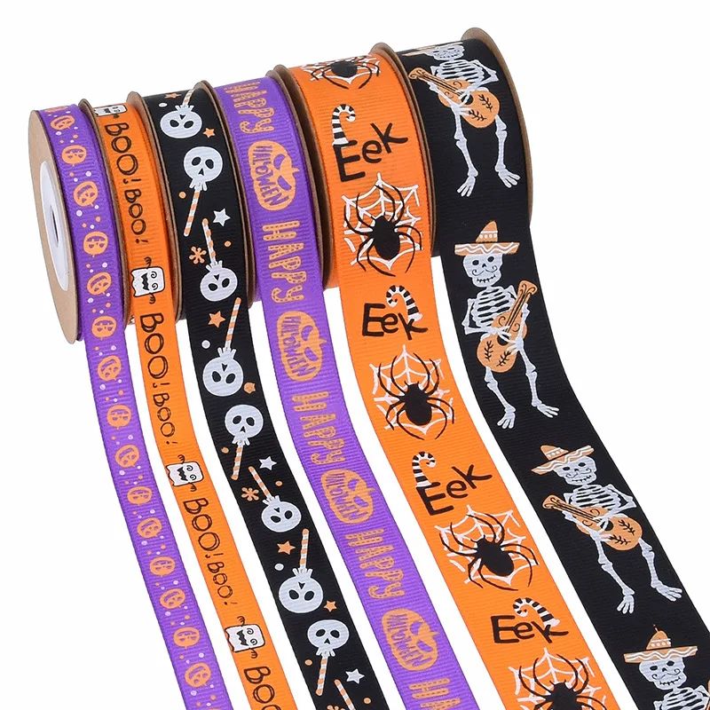HoneyCherry Halloween Decorations Skull Ribbon - Pumpkin Spider Ghost Festival Packaging Webbing & Halloween Gift Ribbon