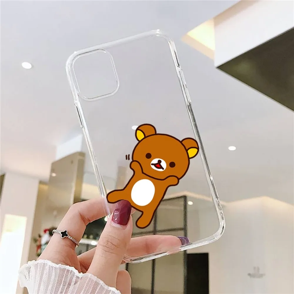 Custodia per telefono carina Rilakkuma per Iphone 15 11 13 14 Pro Max 7 8 Plus X Xr Xs Max Se2020 12mini Cover trasparente