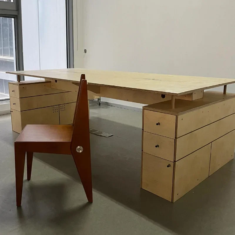 Workbench Birch Board Table Modern Simple Ocean Board Desk Desk Solid Wood Drawer Table Nakajima Platform