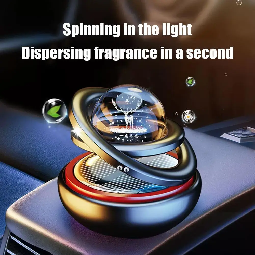 Solar Car Air Freshener Auto Rotating Aromatherapy Double Suspended Car Interior Air Freshener Fragrance Mist Car Perfume Decor