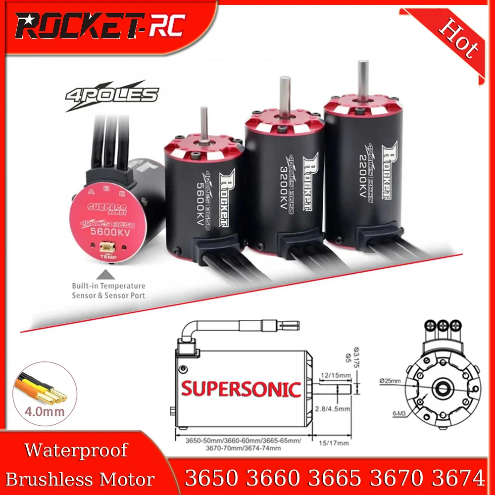 

Бесщеточный двигатель Rocket-RC Supersonic V2 3650 3660 3665 3670 3674 для 1/8 1/10 RC Car Racing Truck Traxxas Запчасти для внедорожных лодок