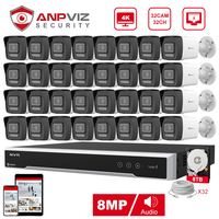 Anpviz 32CH 4K NVR 8MP POE IP Customized Camera Plug&Play System CCTV Outdoor Security Surveillance Kit Remote View H.265 IR 30m