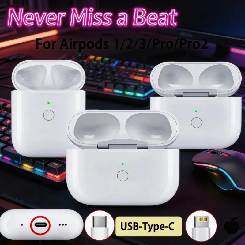 2026 Schnellladende USB-C Hülle für AirPods Pro 1/2/3 – Kabelloses Laden & Intelligente LED-Leistungsanzeige Tragbare Box