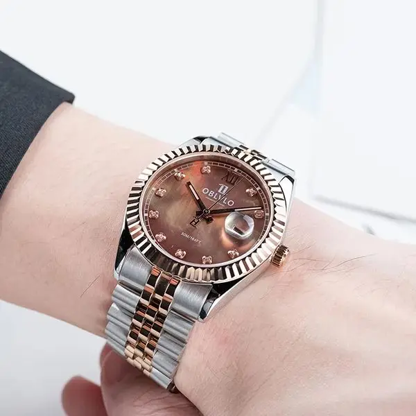 

OBLVLO Men Quartz Watch 39mm Vintage Wristwatch MOP Dial 5ATM Waterproof Sapphire Luminous Ronda 505 Mov