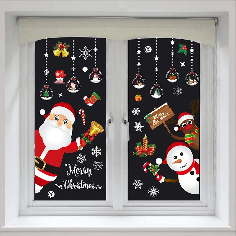 2027 Removable Christmas PVC Static Sticker Santa Elk Window Stickers Snowflake Wall Decals NewYear Party Glass Paste Home Scene