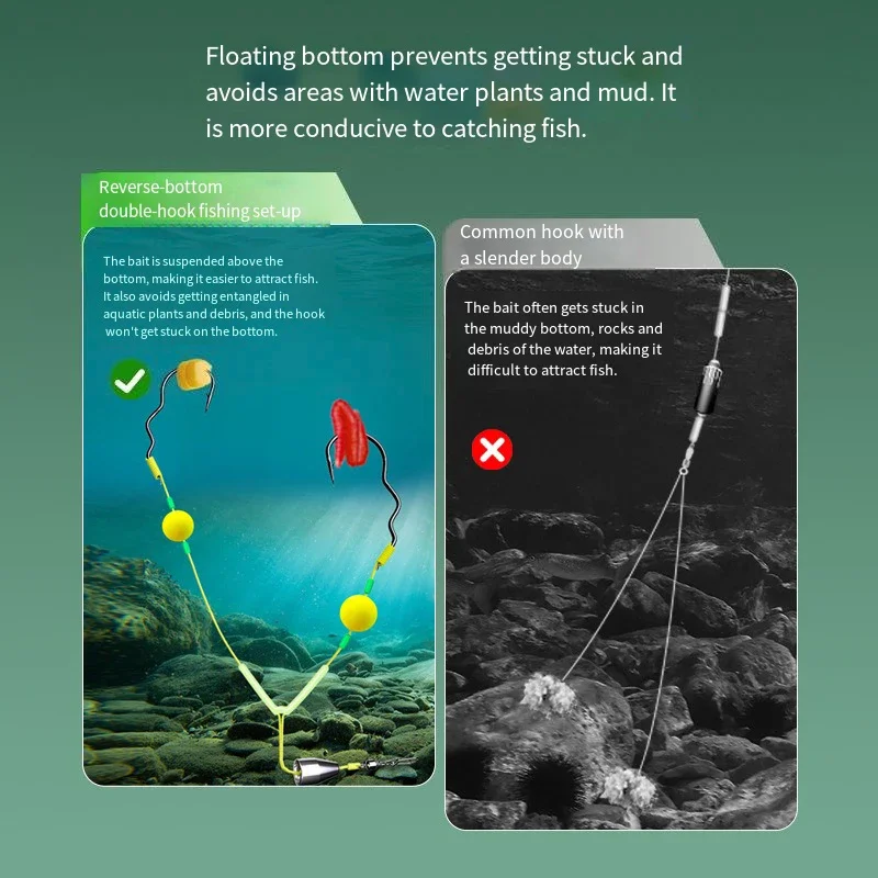 1pc Double Hook Fishing Hair Rigs Hook Suspension Equipment Carp Fishing Hook Ready Made Anti Bottom Carp Rigs Fishing Lure 2026