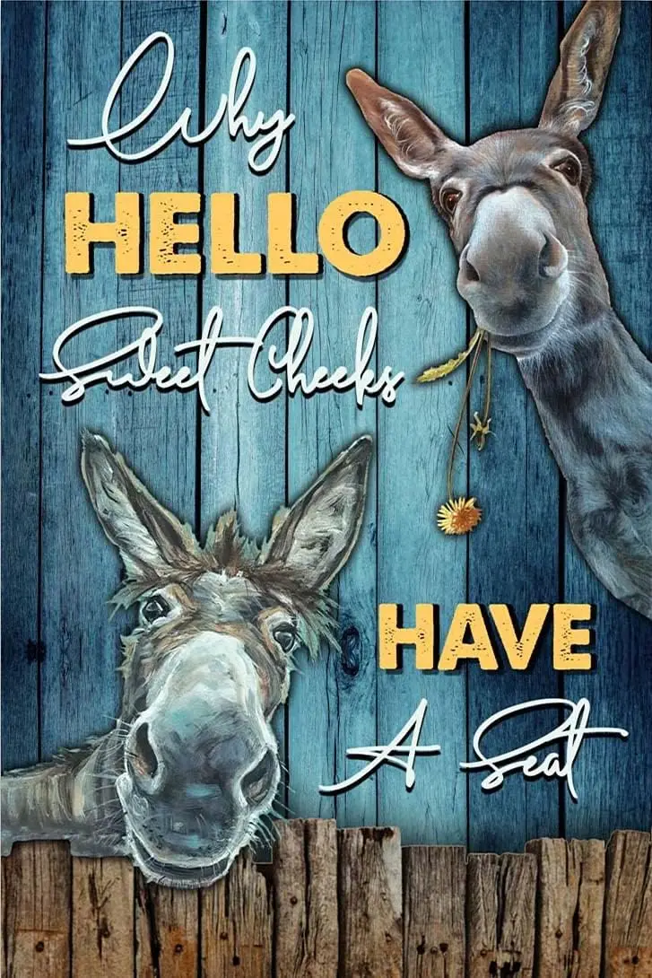 Rustic Retro Metal Tin Sign Donkey Hello Sweet Cheeks Poster Bathroom Signs Wall Decor Vintage Bathroom Farmhouse Home Restr 1pc