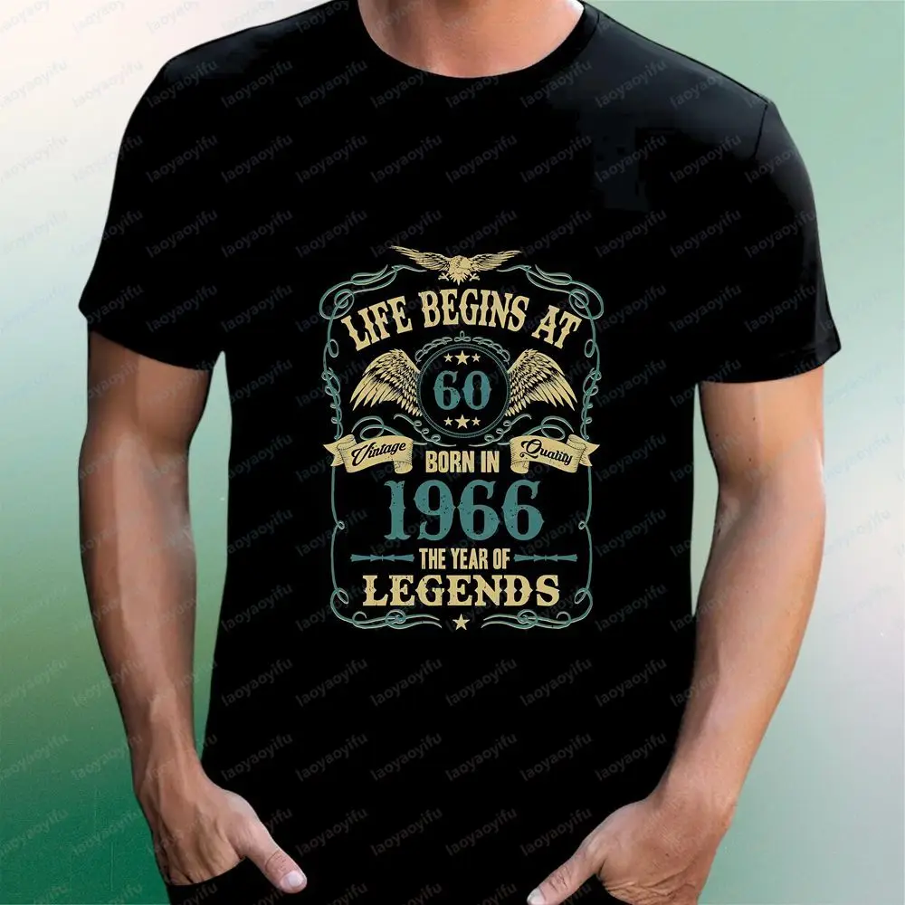 Camiseta retro para hombre de 60 años, camiseta con la frase "La vida comienza a las 60 años" (Edición 1966) - Camiseta de moda de verano para hombres y mujeres