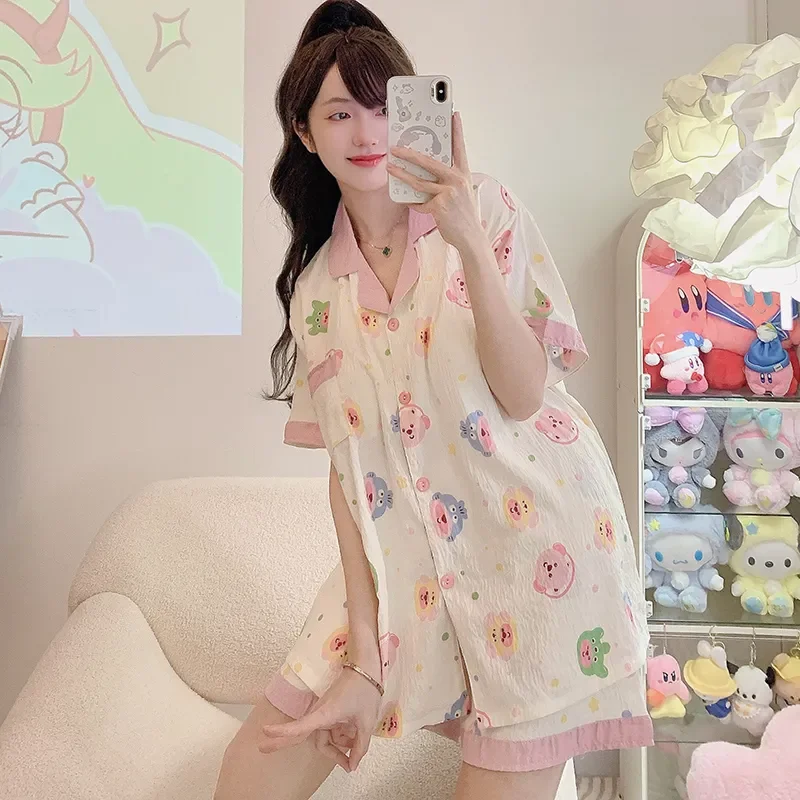 Miniso Loopy Hellokitty Pajamas Short-Sleeved Shorts Long Pants Three-Piece Full Print Summer Clouds Cotton Loungewear Set Gift