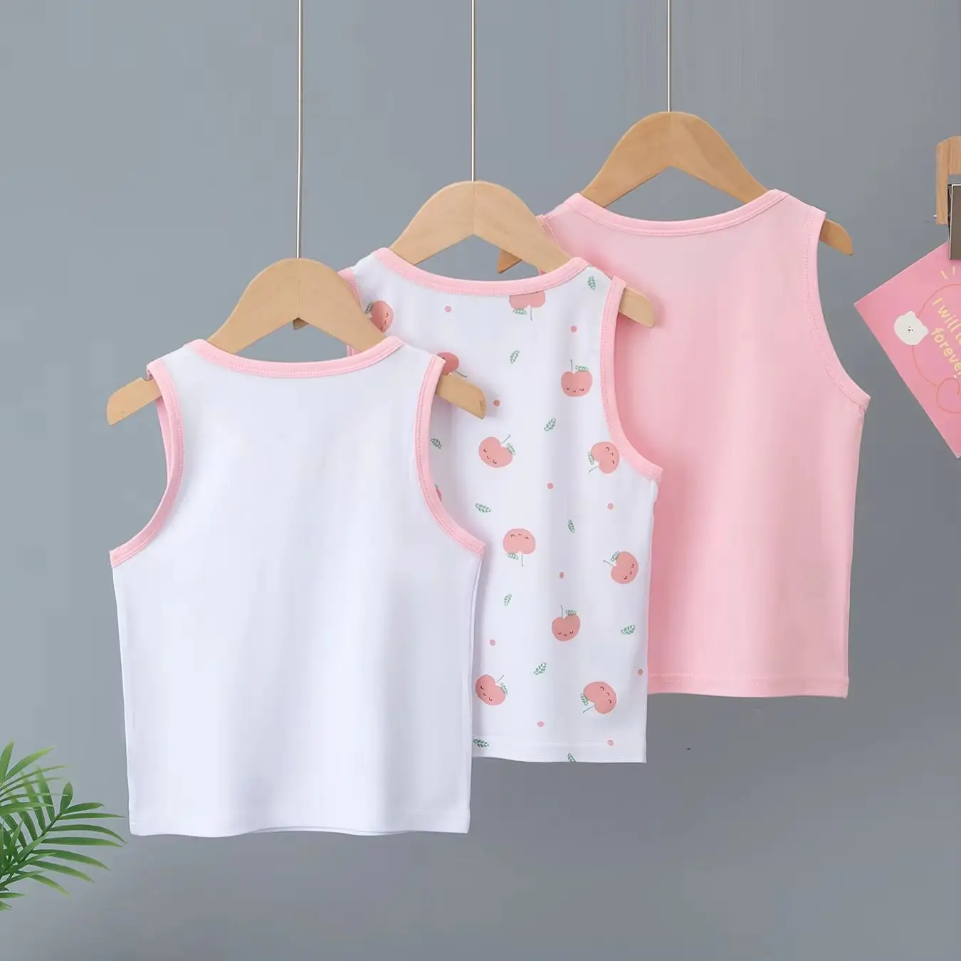 3-piece girls' sweet and cute four season vest comfortable round neck sleeveless T-shirt children's casual versatile cartoon top