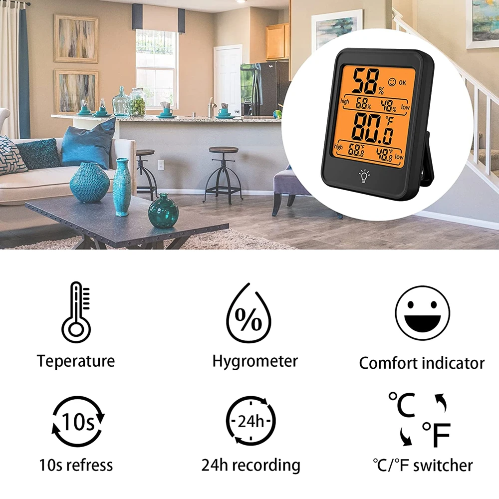 حجم كبير LCD ميزان الحرارة الرقمي الرطوبة غرفة داخلية درجة الحرارة مقياس الرطوبة الاستشعار محطة الطقس