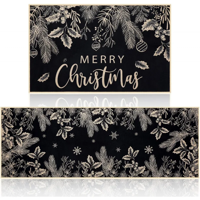 

Holly Branches, Merry Christmas, Kitchen Floor Mat 2-piece Set, Home Floor Decoration, Door Mat 20inX31in 18inX47in