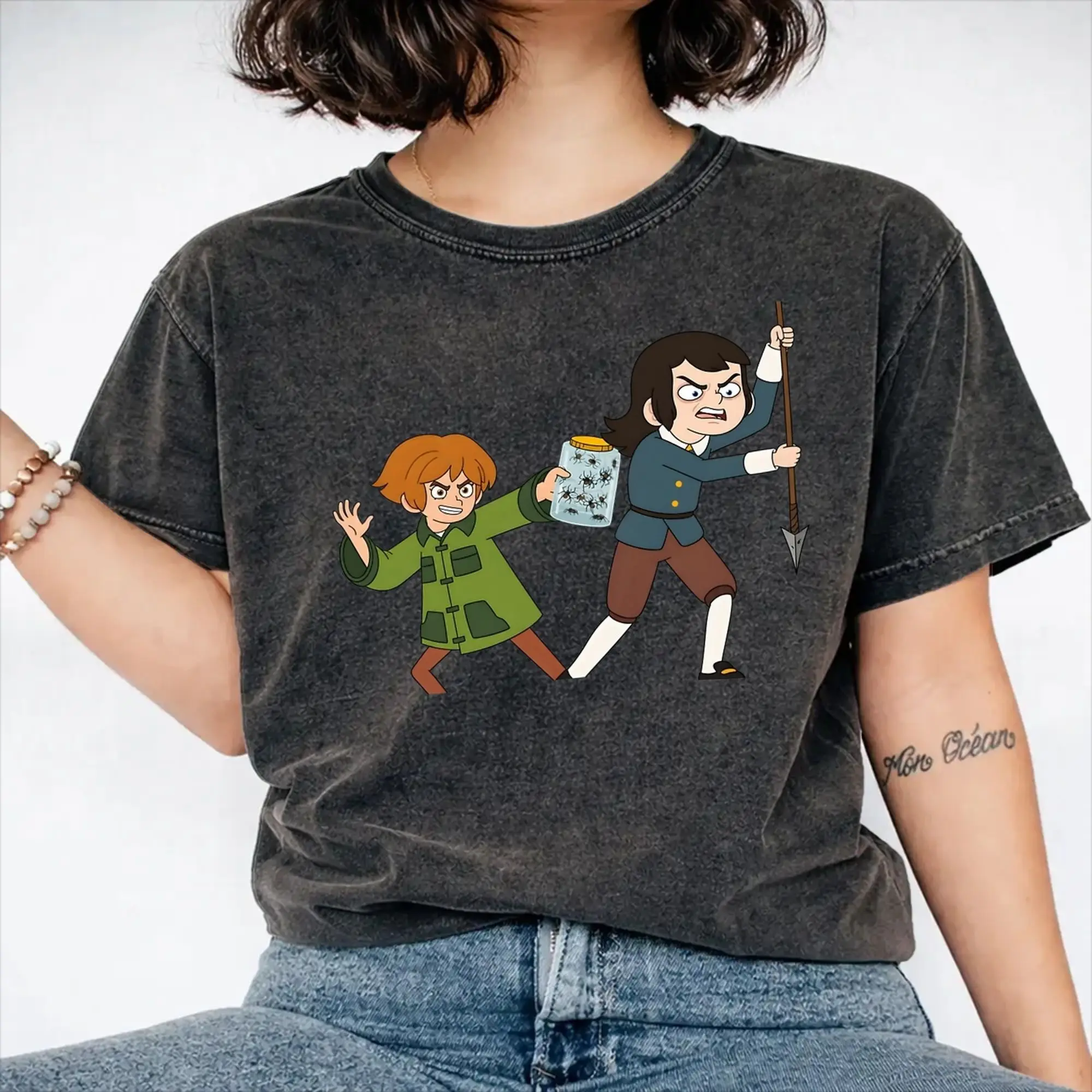 Harajuku Washed Shirts Haunted Hotel abaddon & esther  Merch Vintage T-Shirts High Street  Streetwear Short Sleeve Printed Tees