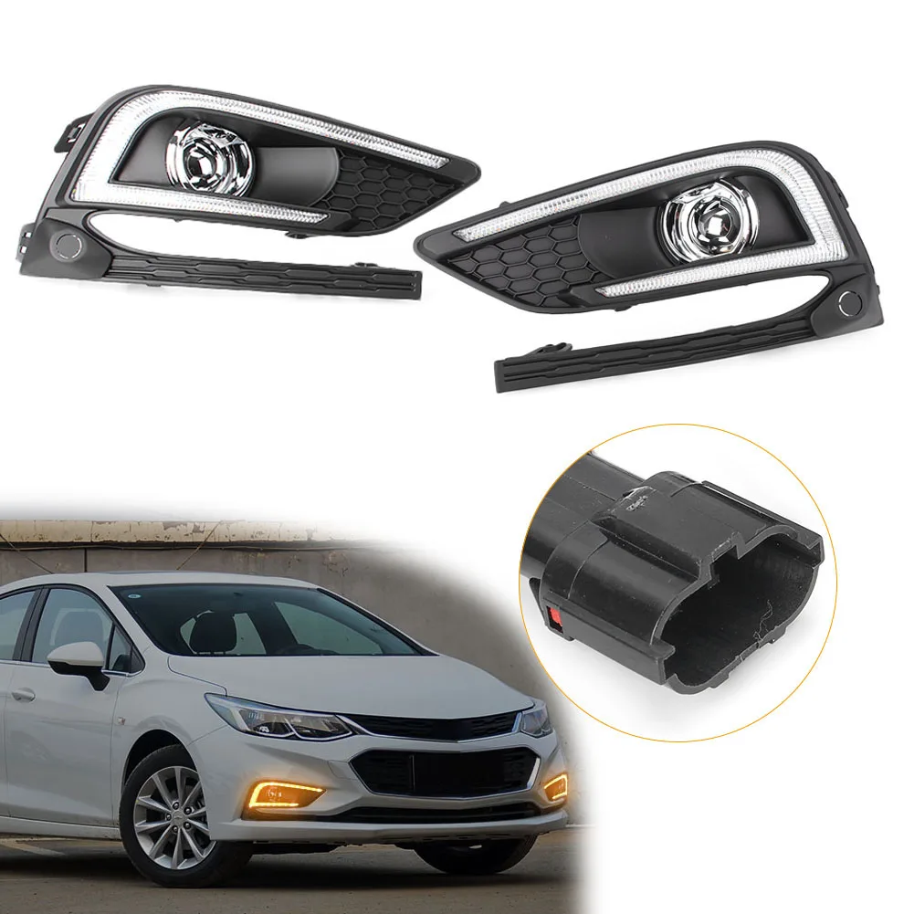 For Chevrolet Cruze 2016 2017 2Pcs Dual Color Car Front Bumper LED Turn Signal Lamp Daytime Running Fog Light DRL