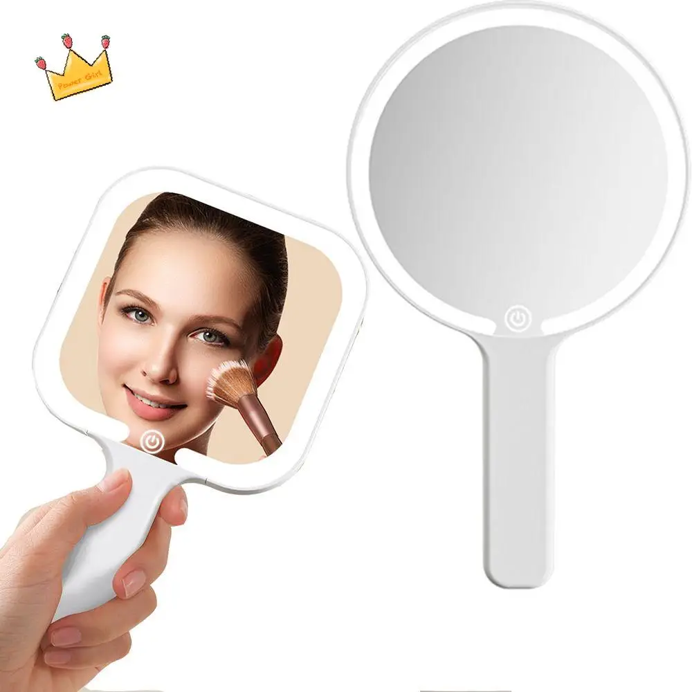Luz de preenchimento led espelho de maquiagem portátil 3 cores luzes reguláveis iluminado espelho de mão compacto quadrado/redondo portátil espelho de vaidade