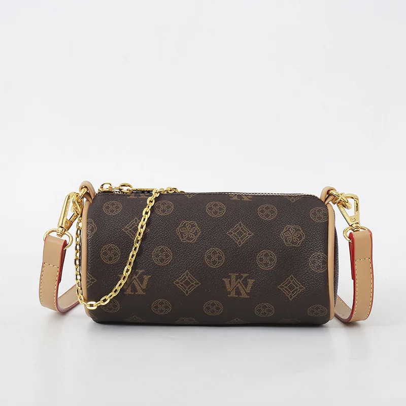 

2025 Luxury Monogram Boston Bag - Vintage Floral Print Cylinder Shoulder Purse for Women, Elegant Crossbody Handbag