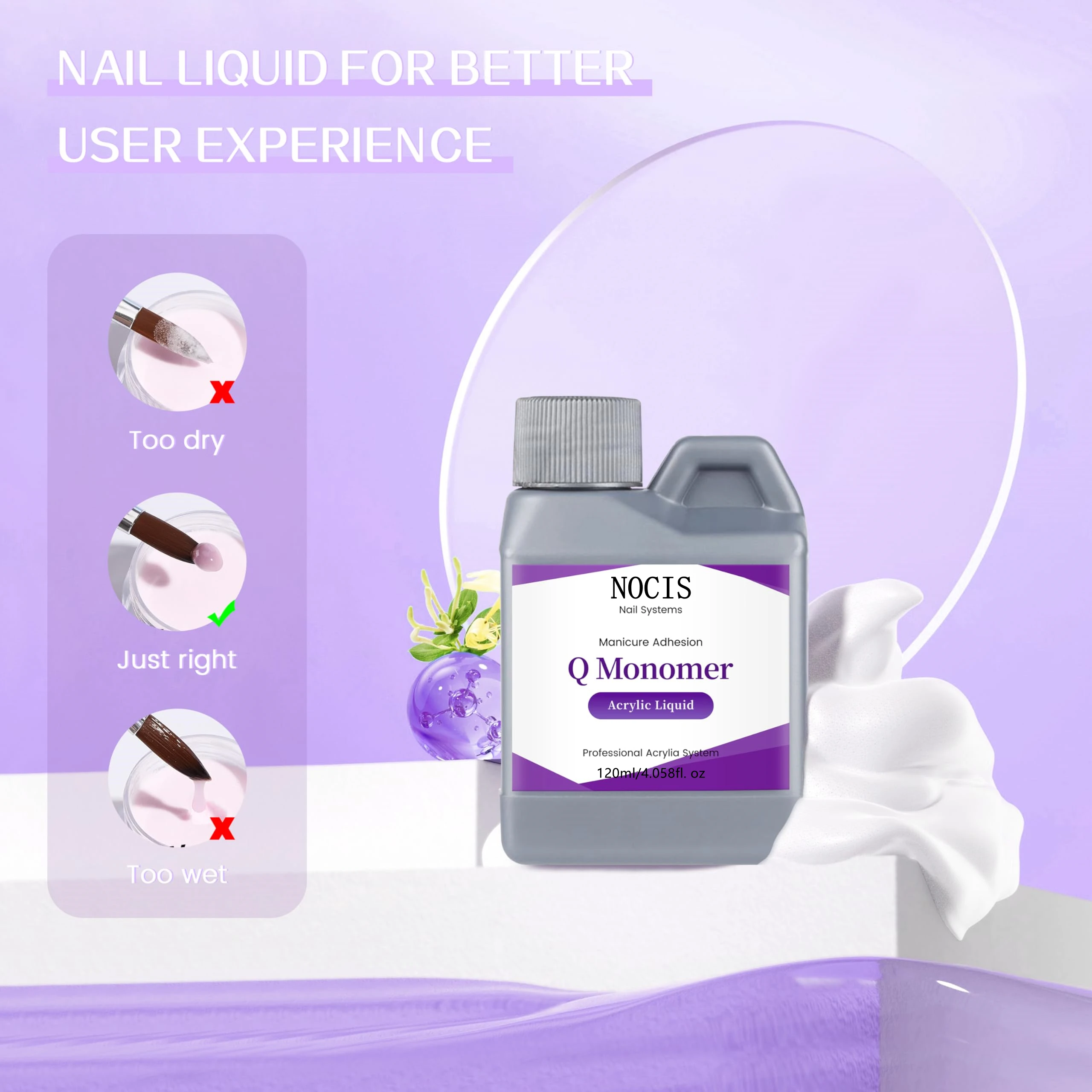 Nail Flowers Monomer - Professional Acrylic Nail System Kit -120ml - EMA - Festive Christmas Gift for Girls - No Fragr