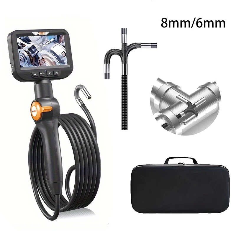 

360° Steering Industrial Endoscope Camera 8mm 4.3"lPS Screen Single LensInspection Borescope 1080P For Car Engine Pip