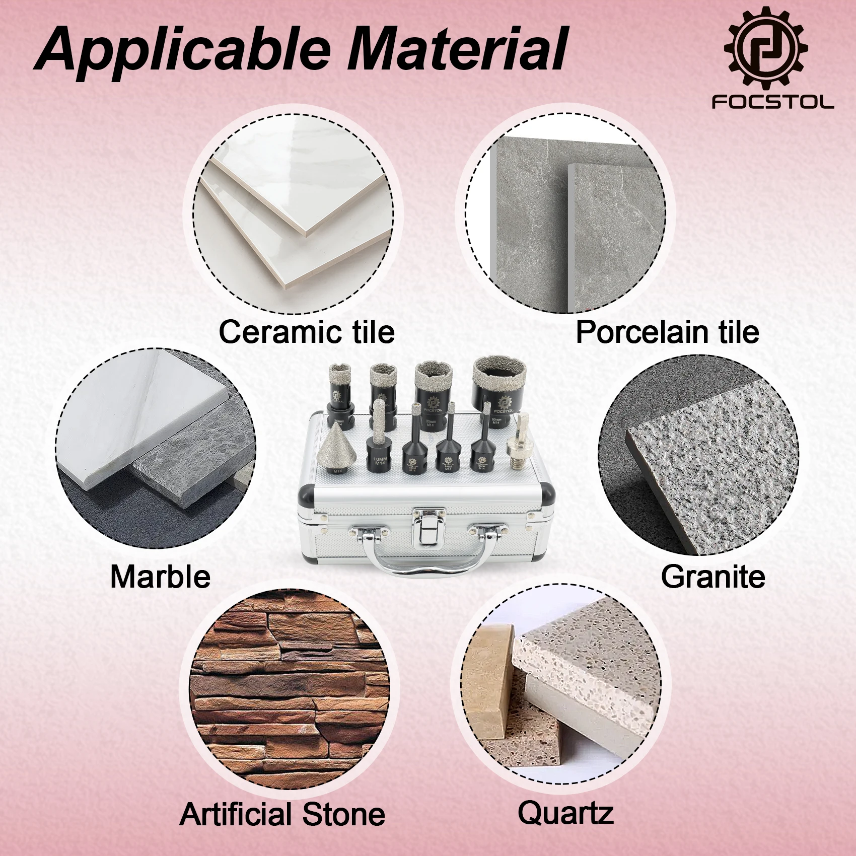 FOCSTOL 10pcs Dia 6-50mm Tile Diamond Drill Bit Set Diamond Core Bits 35mm Chamfer for Ceramic Porcelain Tile Milling Bit