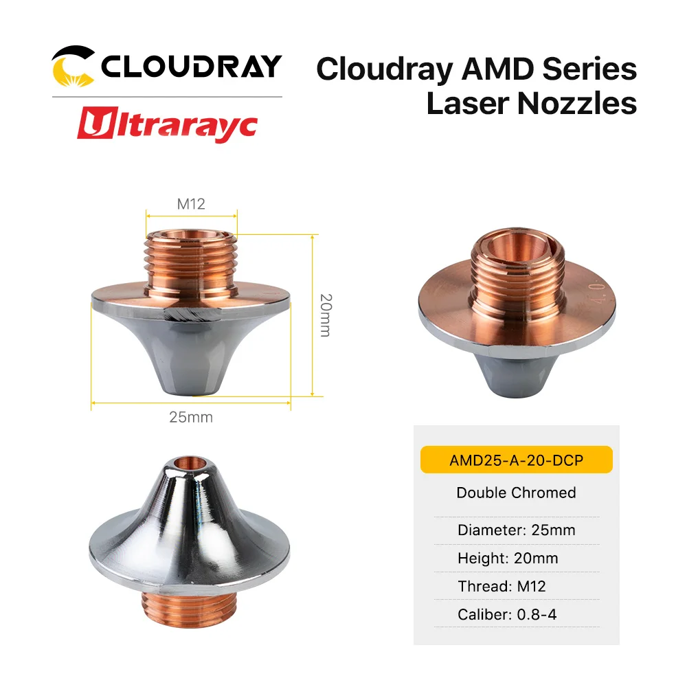 Ultrarayc Carbon Steel Cutting Laser Single Double Layer Nozzle Chrome-plating Layers D25 H20 M12 Caliber 0.8mm-4.0mm for Amada