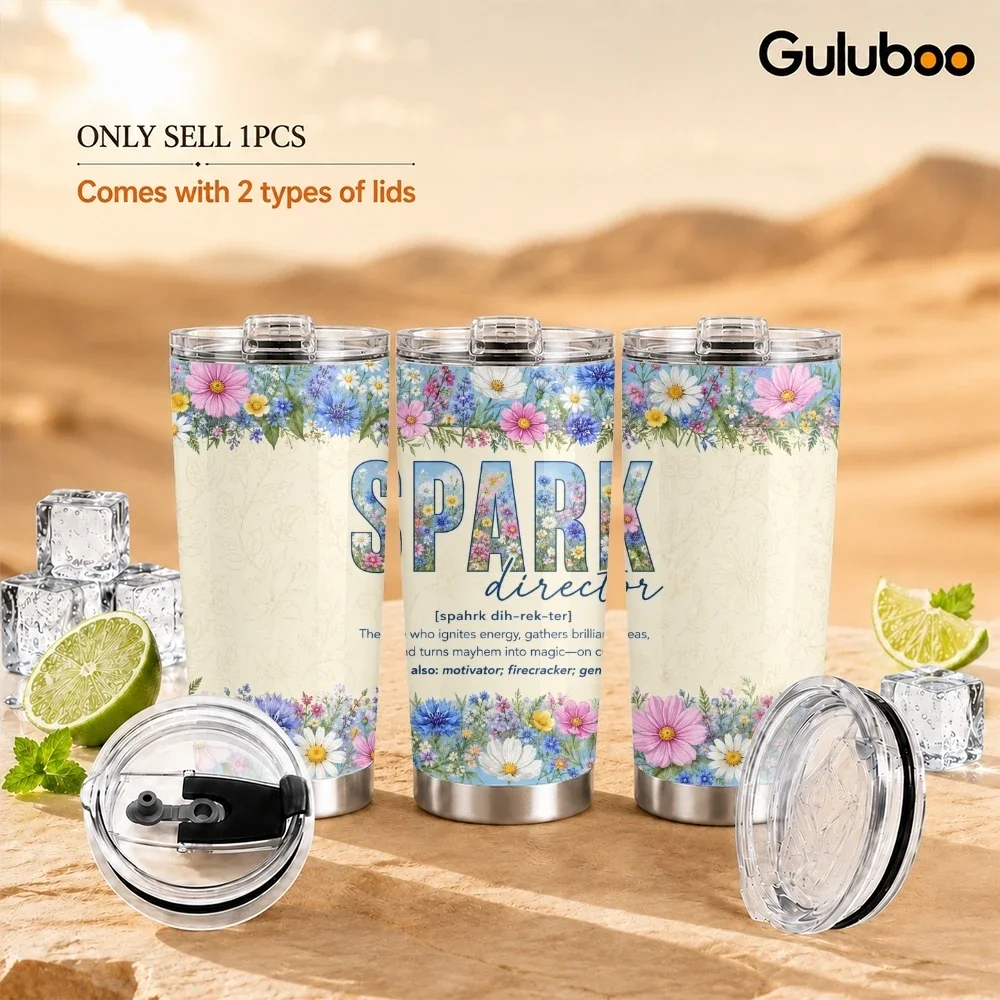 Floral Positive Job Title Vacuum Flasks 20oz Stainless Steel Insulated Tumbler Double Wall Cup with 2 Lids Straw Travel Mug