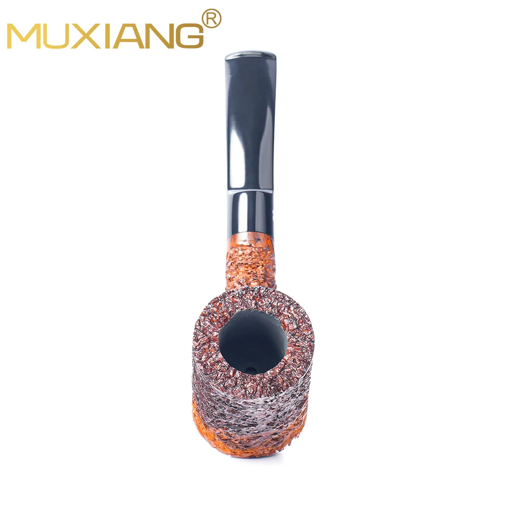 MUXIANG Two-tone Gradient Carved Poker Pattern Briar Wood Hammer Tobacco Pipe Straight Saddle Stem with 9mm Filter
