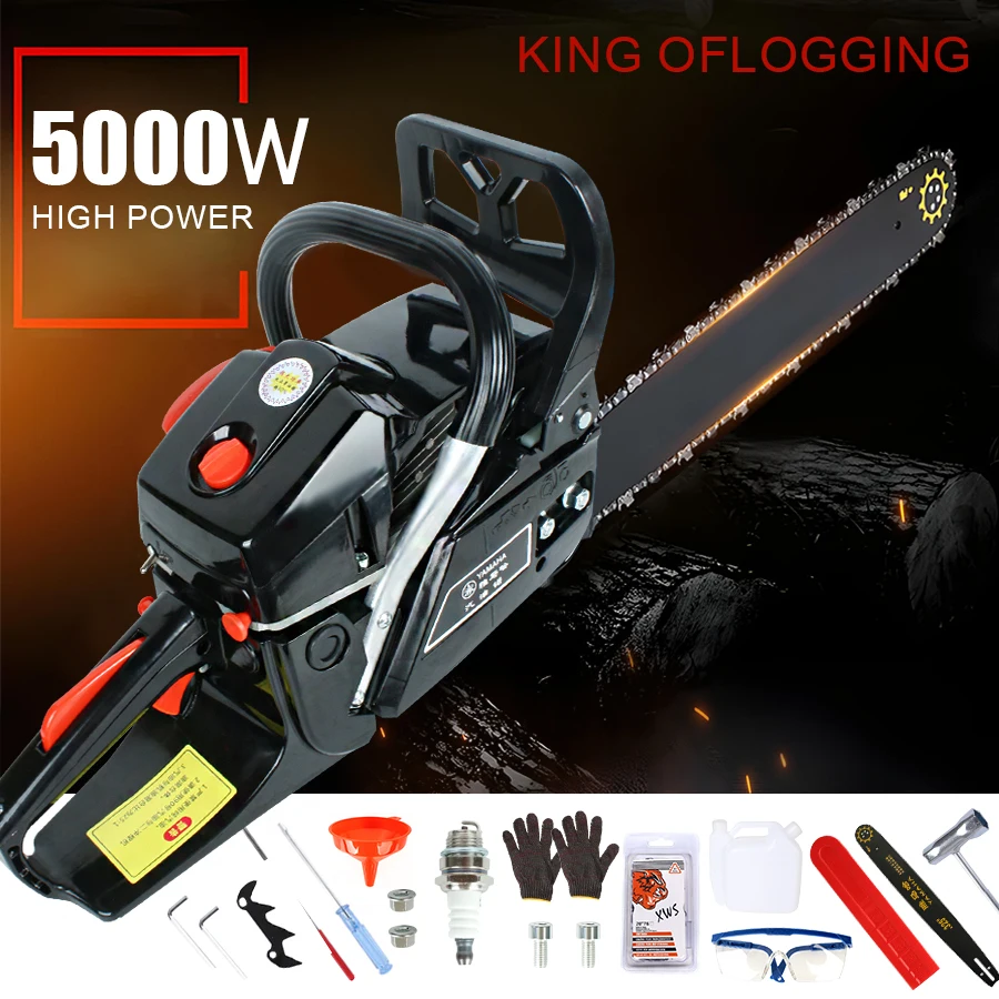 5000W Chainsaw Chain Saw Powerful Gasoline Saw 2 Stroke Chain Saw Home Small Handheld Tree Chopper Felling Saw
