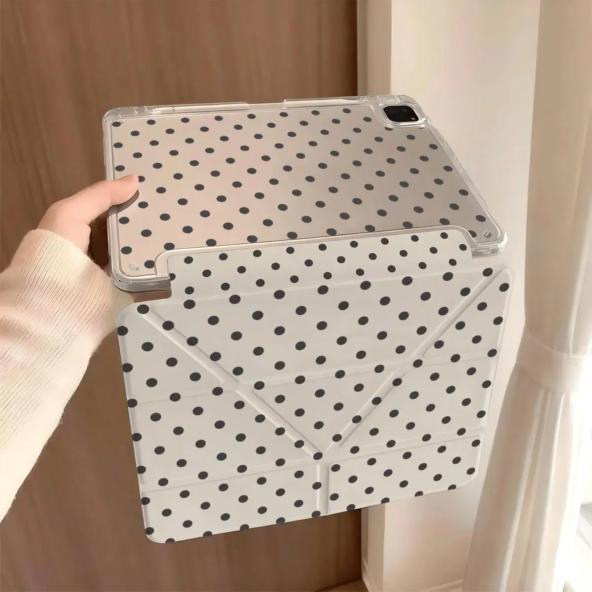 Polka Dot Black Tablet Case For iPad Pro 11 12.9 13 A16 M2 M4 M3 M5 Shell 8.3 9.7 10.2 5/6/7/8/9/10/11th Mini Air 3 4 5 Cover