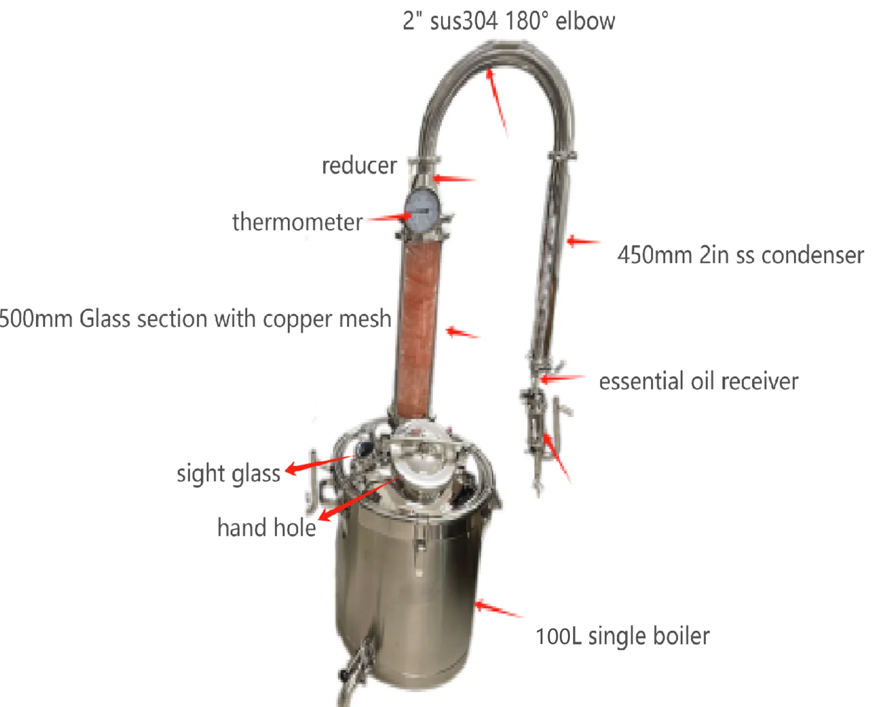 ماكينة تصنيع الزيوت العطرية توين 100 لتر، أداة تقطير الزيوت العطرية