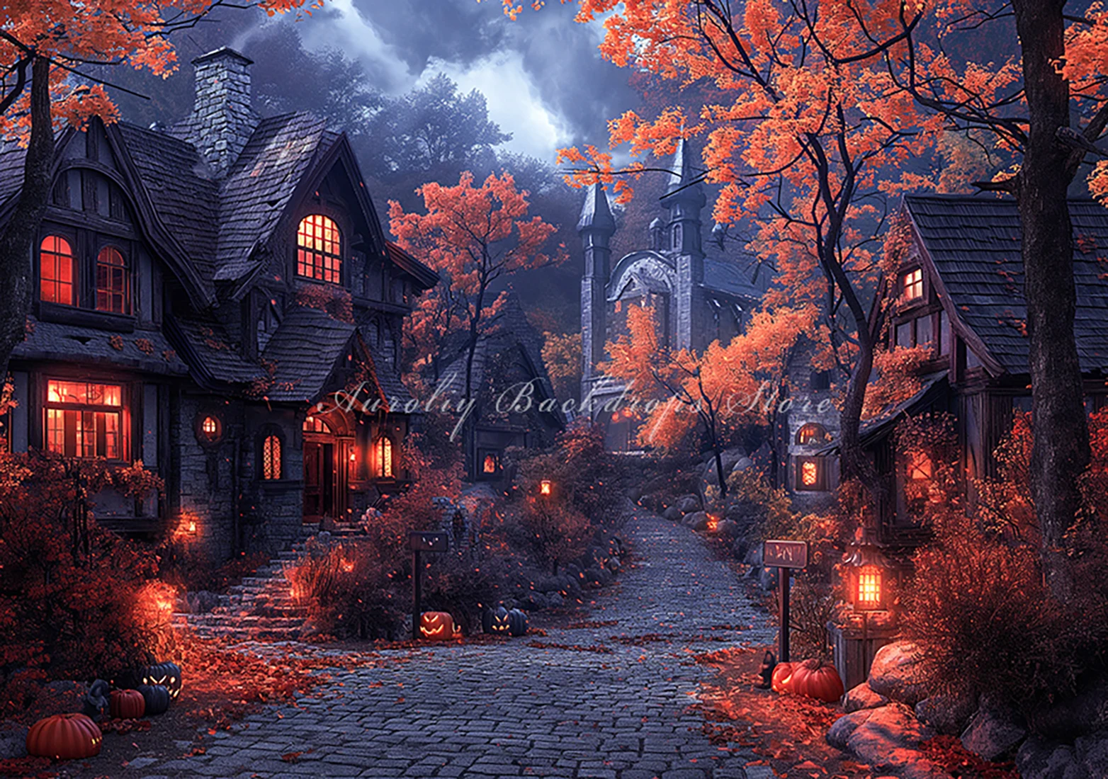 Haunted Village Backgrounds Kids Adult Photography Props Child Baby Halloween Bat Vampire Decors Photo Studio Backdrops