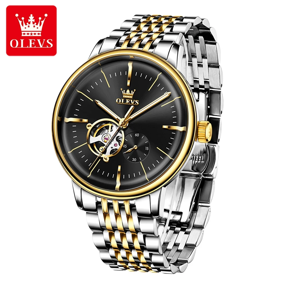 OLEVS 6708 남성용 시계 오리지널 아치형 글라스 속이 빈 기계식 남성용 시계 방수 미니멀리스트 럭셔리 오토매틱 시계