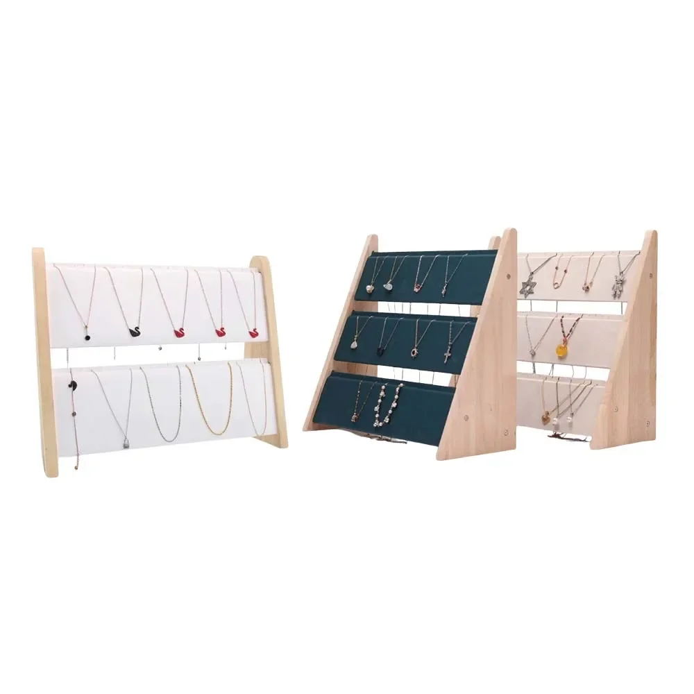 

Wood Necklace Display Holder Jewelry Pendant Bracelet Display Organizer Stand Holder Rack Showcase Tray Chains Storage