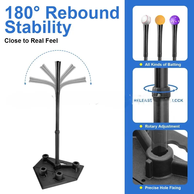 Adjustable Height Baseball Softball Batting Tee Portable Movable Hitting Training Stand Practice Equipment