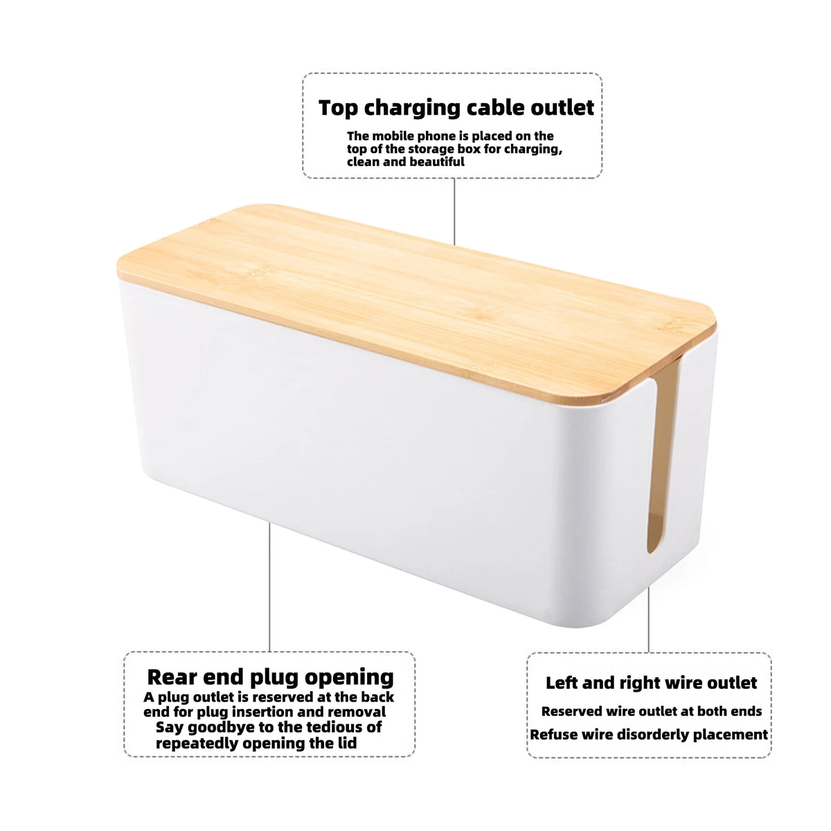 Cable Storage Box Wooden Power Line Storage Case Dustproof Charger Socket Organizer Wire Case Home Cable Winder Organizer