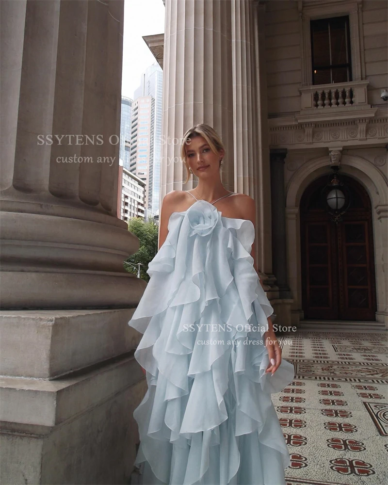 SSYTENS licou cou robes de bal en mousseline de soie volants plage robes de soirée élégante dame robes de soirée فساتmavera personnalisé