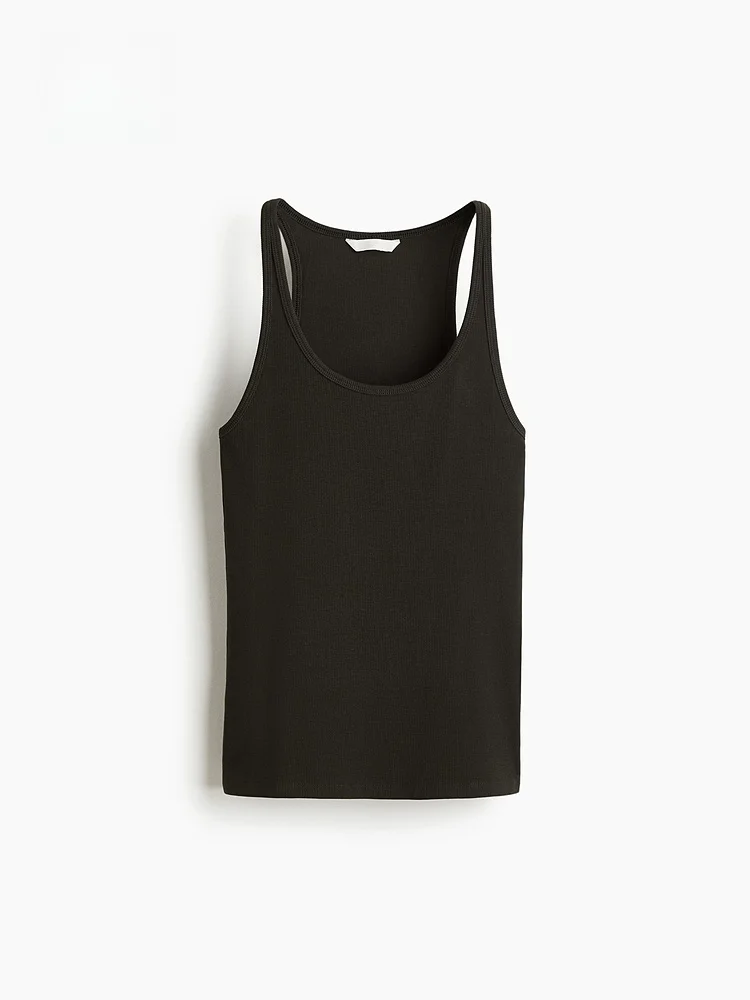 

Модный вязаный жилет HM, женский летний 2022, круглый трикотаж в рубчик с низким вырезом, хлопок, 95% спандекс, 5%, эластичное волокно