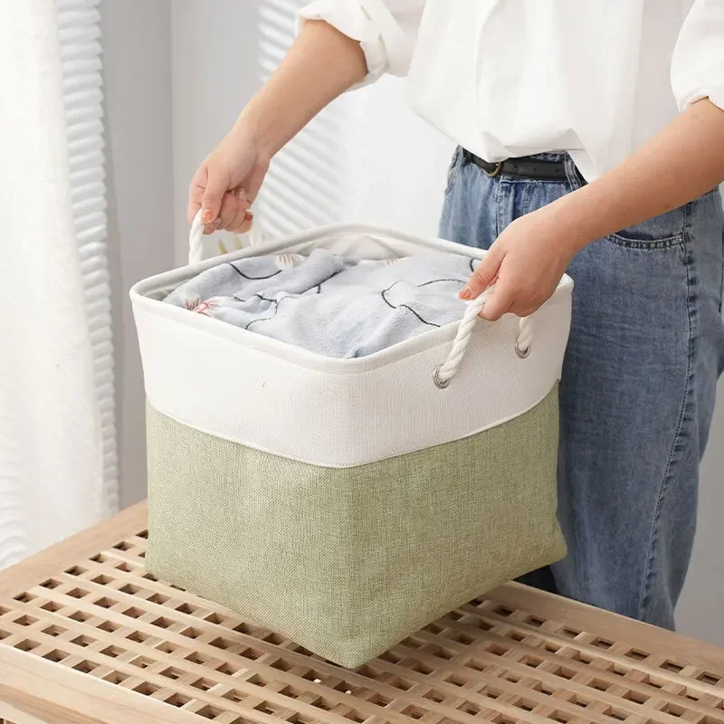 New Cotton Linen Folding Strap handle organizer Clothes sundries storage box Cabinet storage bag Laundry Basket laundry basket