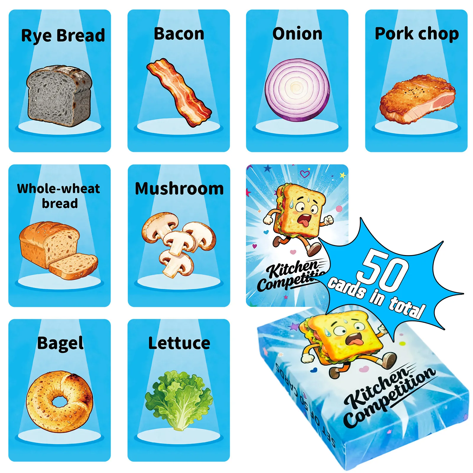 

50PCS Hamburger Theme Tabletop Game Cards Food Kitchen Competition Playing Cards Icebreaker Entertainment Interaction Set