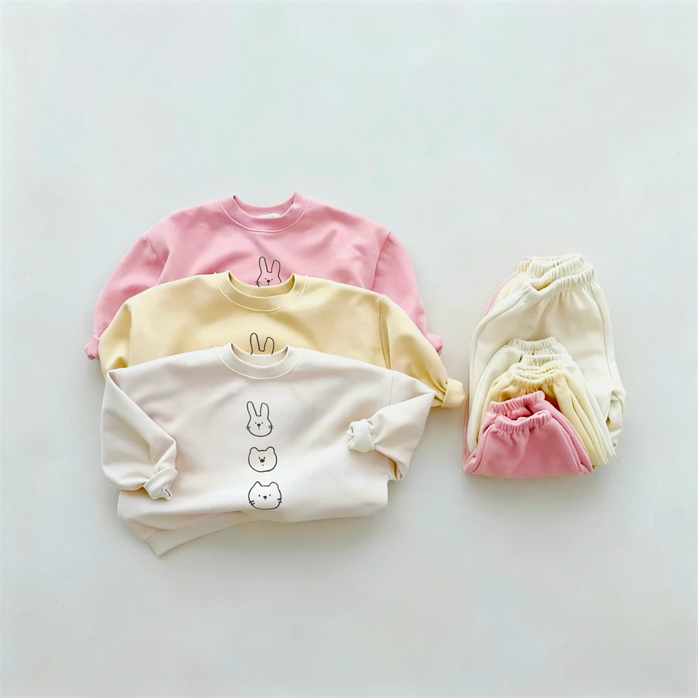Rosa Gelb Zweiteiliges Set für Baby Mädchen Rundhals Sweatshirt Lose Freizeithosen Frühling Herbst Tragen Kleinkind Neues süßes Kostüm