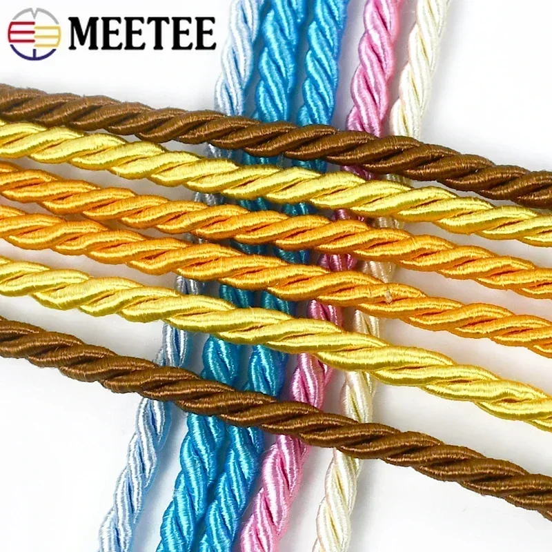 5-20M 3mm Nylon Ropes 3 Shares Braided Cord Polyester Clothes Decoration Rope Lace Ribbon Pillow Curtain DIY Sewing Accessories