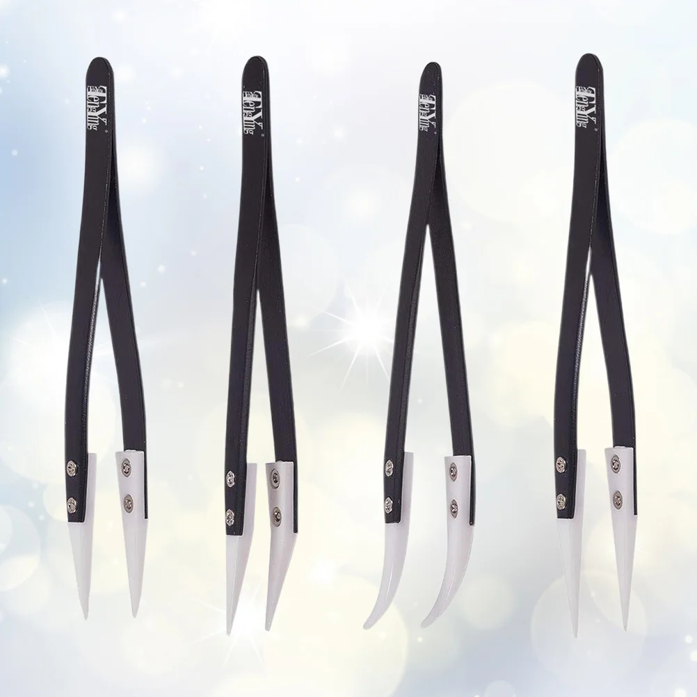 4pcs Ceramic Tweezers Set Replaceable White Ceramic Tips with Temperature Resistance and Anti-Magnetic Precision Tips for Electr