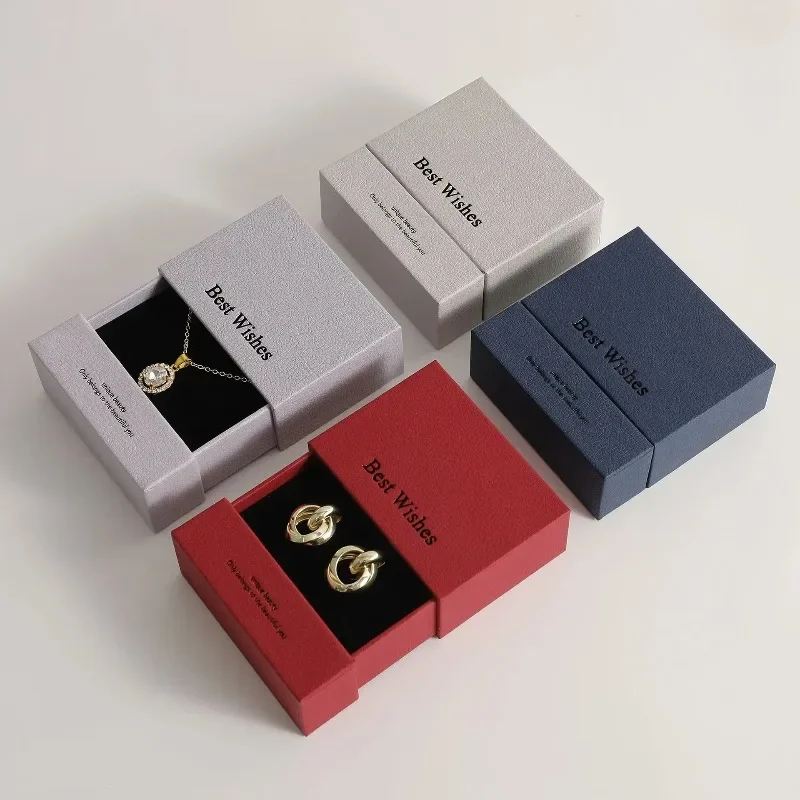 10pcsFree Custom Mini Jewelry Packaging Box Paper Drawer Sponge Inside Ring Necklace Storage Christmas Gift Case Earing Card Bag