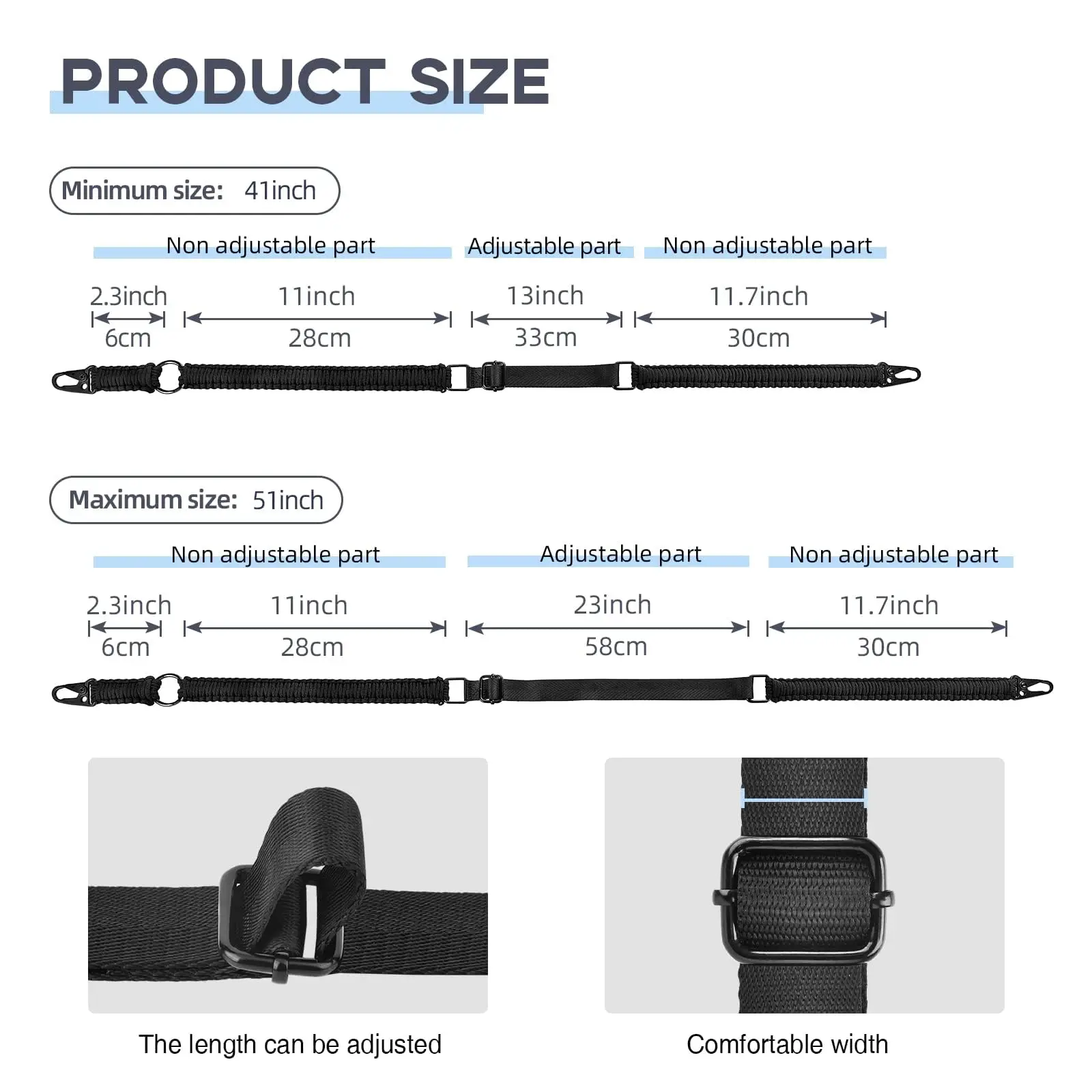 

EZshoot Two-Point Sling 550 Paracord Strap Adjustable Lenght Slings with Metal Hook & Solid Swivels Elastic Sleevees for Outdoor