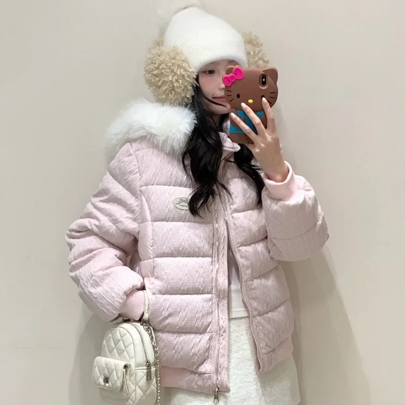 2026 Winter New Korean Winter Jacket Parkas Large Fur Collar Hooded Coats Female Loose Student Short Cotton-padded Clothes