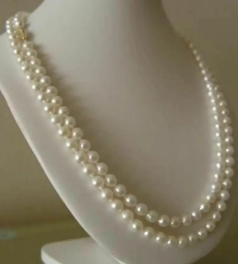 

Genuine! 7-8mm Natural White Akoya Cultured Pearl Hand Knotted Necklace 32"