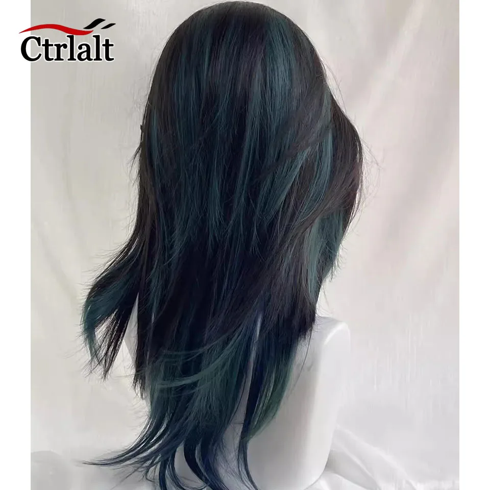 Perruque synthétique bleue pour femme, cheveux longs et lisses, à reflets, tête de mulet de méduse, perruque de Cosplay
