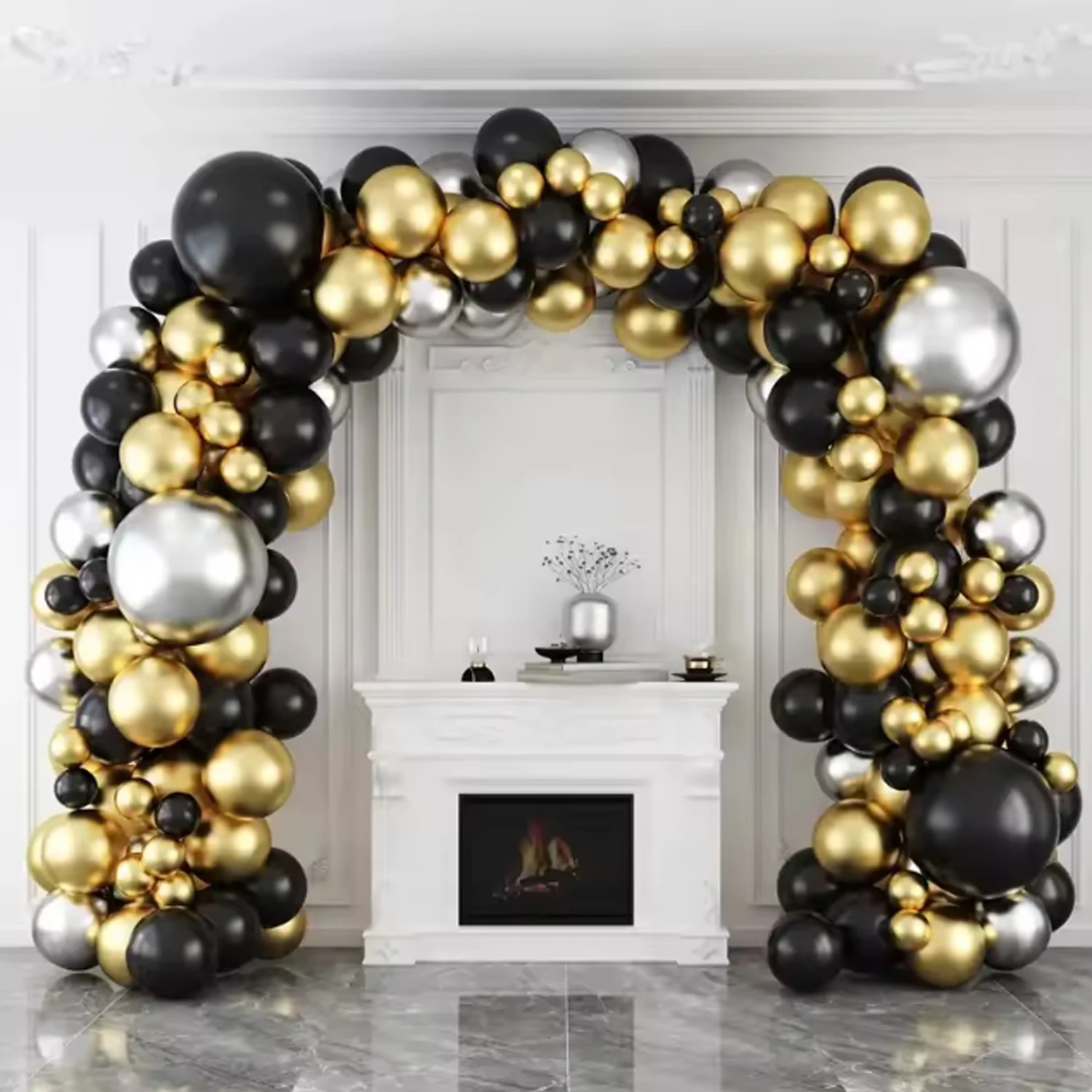 137/119pcs black, gold, and silver latex balloon set, suitable for weddings, birthdays, pop parties, bridal showers and parties