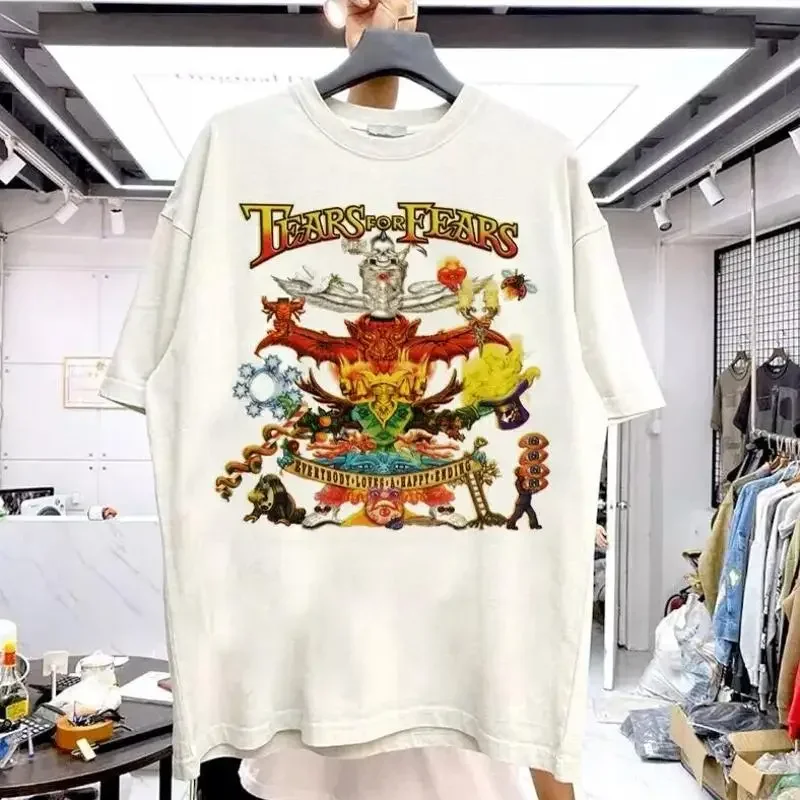 T-shirt blanc réimprimé des années 90 de la groupe Tears For Fears, S 5XL