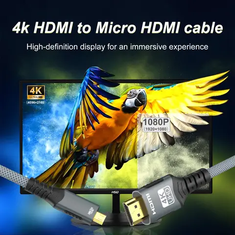 Micro HDMI-Compatible to HDMI 4K@60Hz 1080p@120Hz 18Gbps HDR ARC For Table Monitor Projector HD TV Sony Nikon