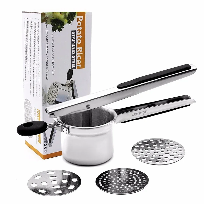 Stainless Steel Potato Ricer with 3 Interchangeable Fineness Discs Silicone Grip Handle kitchen tools by Leeseph